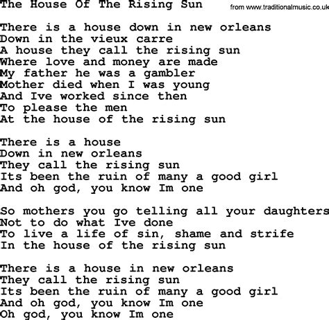 there is a house in new orleans songtext|The Animals – The House of the Rising Sun Lyrics.